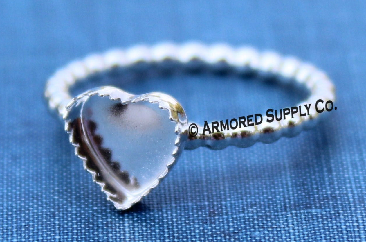 Silver Beaded 10mm Serrated Heart Bezel Ring Blank