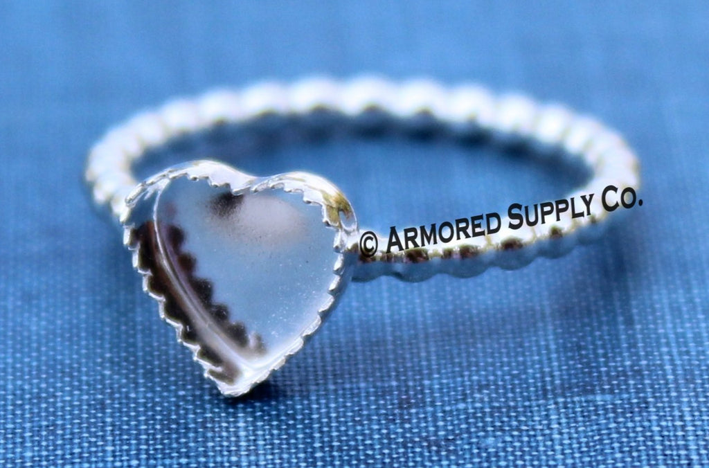 Silver Beaded 16mm Serrated Heart Bezel Ring Blank