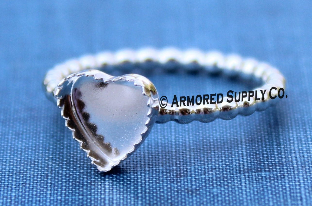 Silver Beaded 12mm Serrated Heart Bezel Ring Blank
