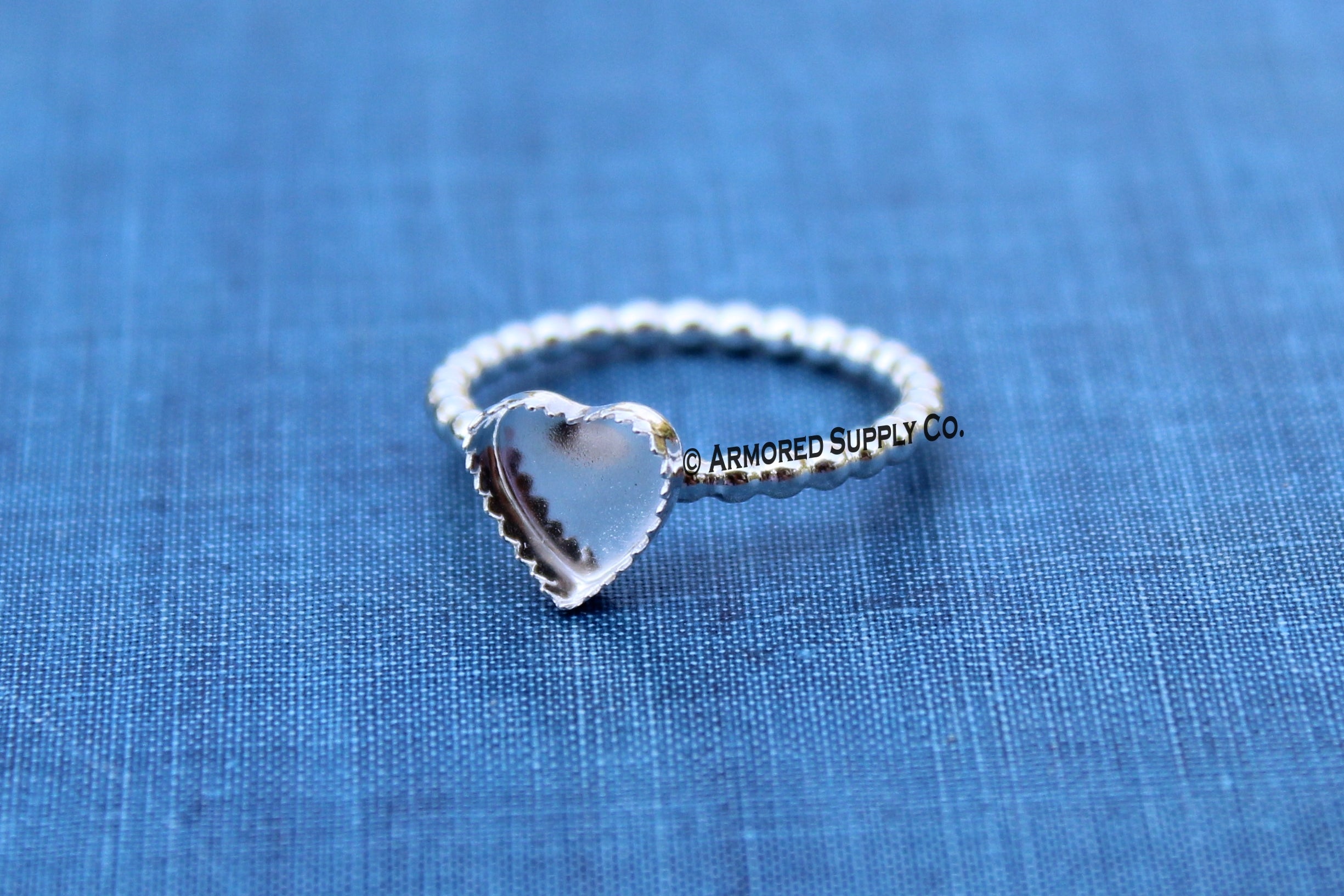 Silver Beaded 10mm Serrated Heart Bezel Ring Blank
