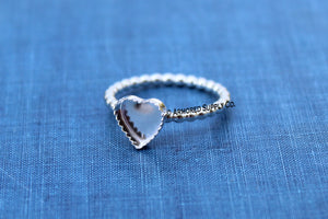 Silver Beaded 10mm Serrated Heart Bezel Ring Blank