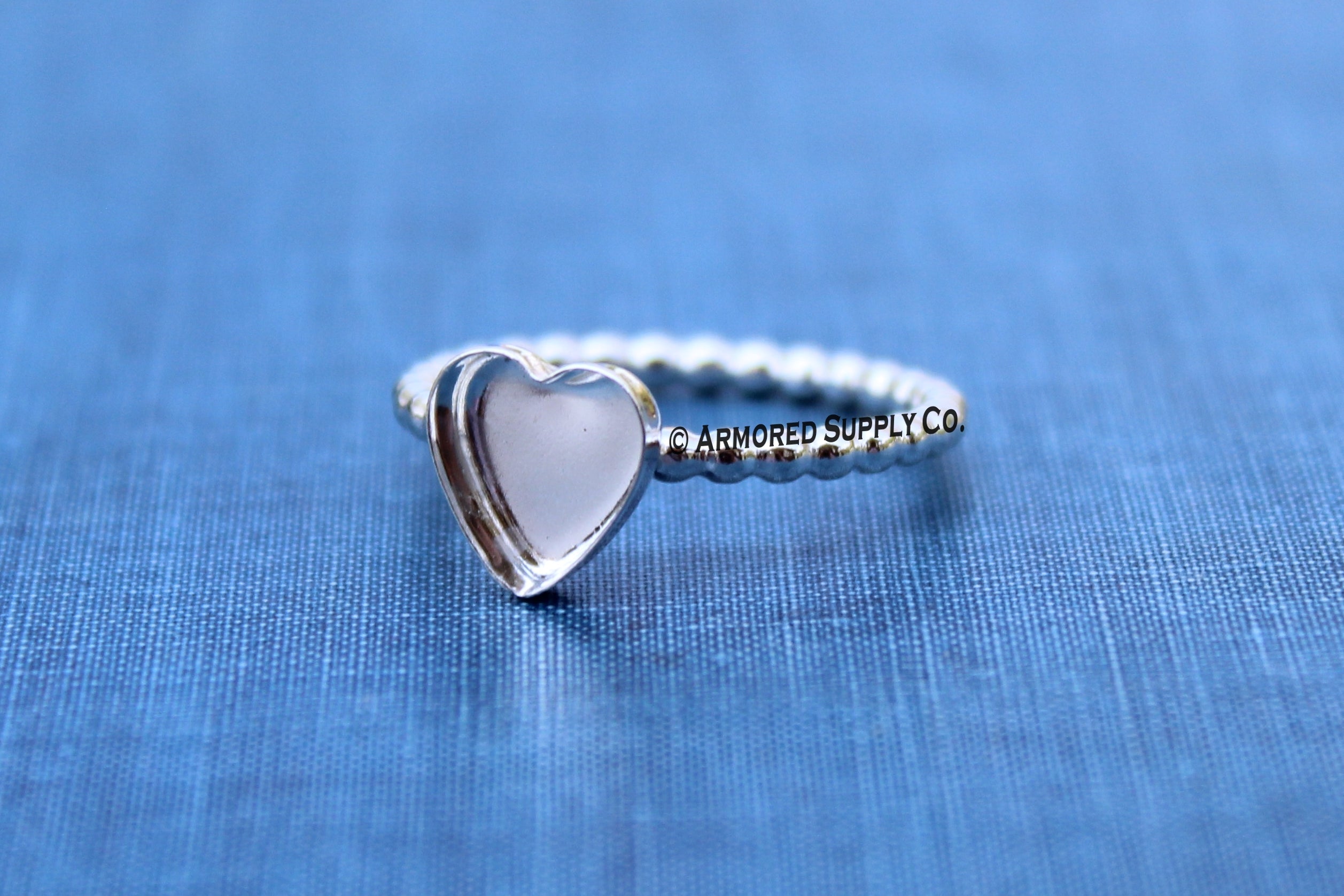 Silver Beaded 16mm Heart Bezel Ring Blank