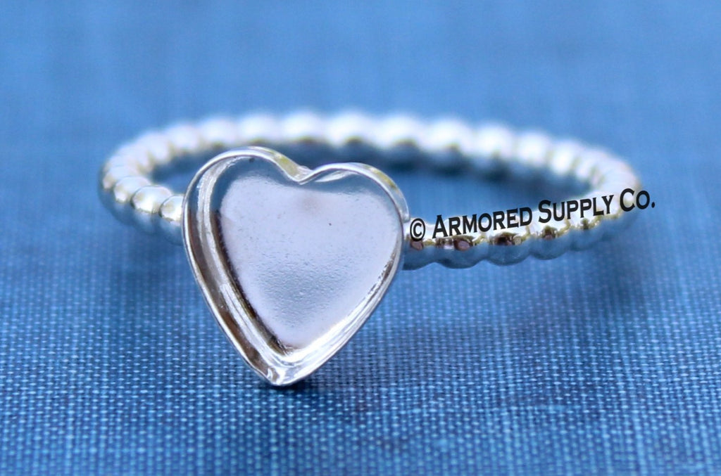 Silver Beaded 10mm Heart Bezel Ring Blank