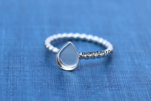 Silver Beaded 9x13mm Plain Pear Bezel Ring Blank