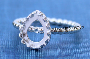 Silver Beaded Crown Pear Bezel Ring Blank