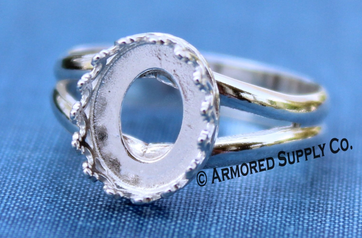 9x7mm Crown Oval Bezel Sterling Silver Split Shank Ring Band blank