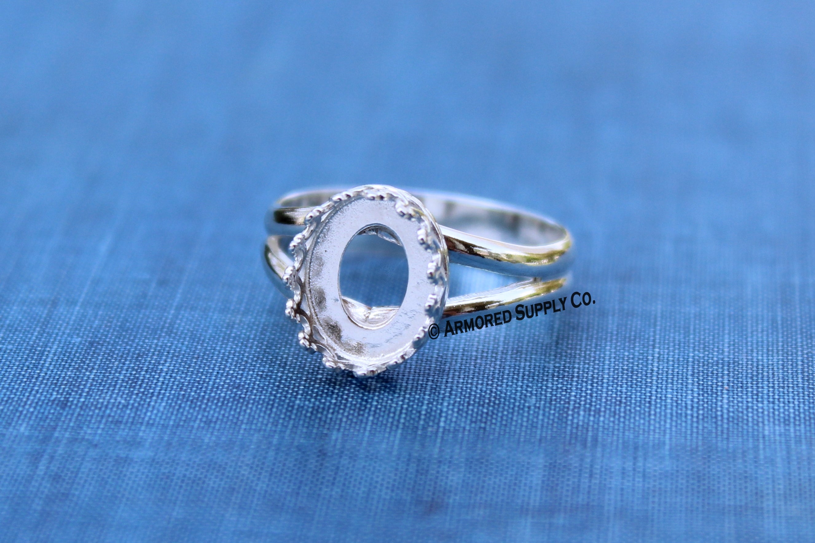 9x7mm Crown Oval Bezel Sterling Silver Split Shank Ring Band blank
