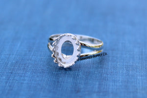 9x7mm Crown Oval Bezel Sterling Silver Split Shank Ring Band blank