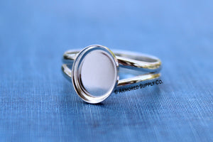 7x5 Oval Bezel Sterling Silver Split Shank Ring Band blank