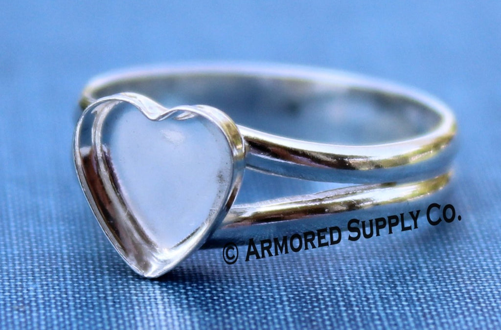 10mm Heart Bezel Sterling Silver Split Shank Ring Band blank