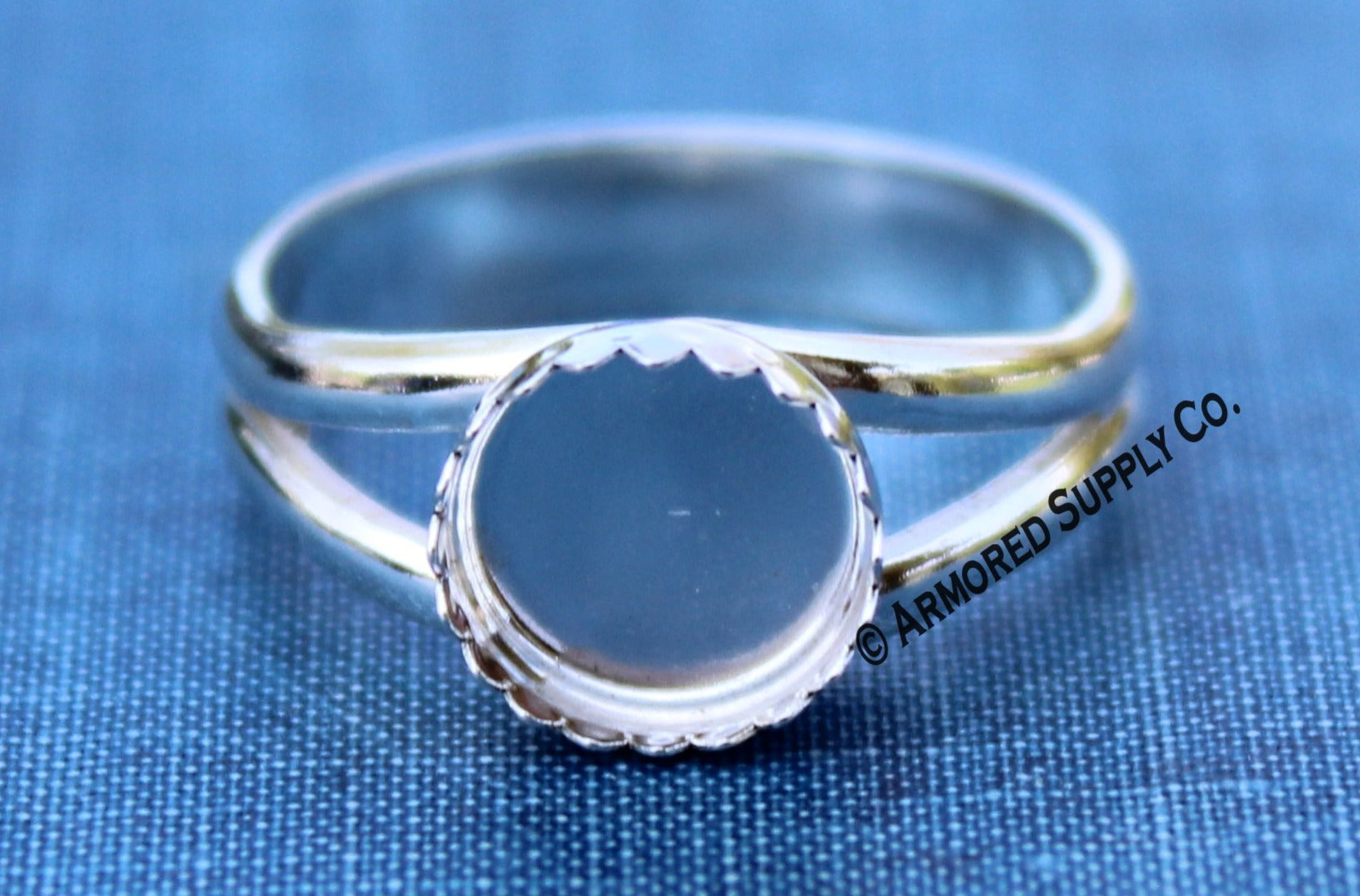 8mm SERRATED Bezel Sterling Silver Split Shank Ring Band Ring blank