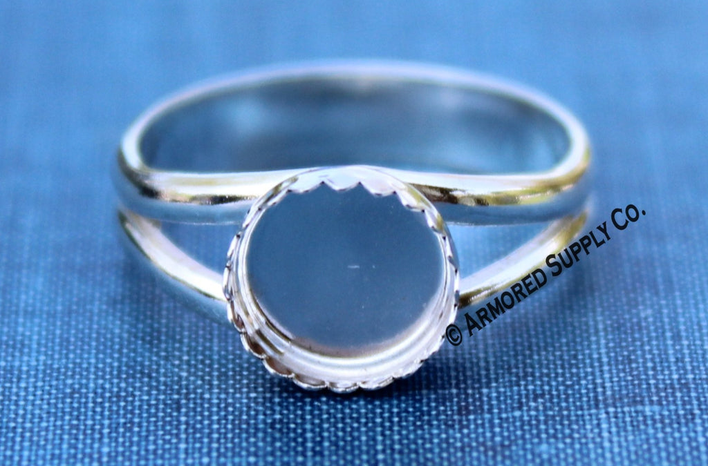 10mm SERRATED Bezel Sterling Silver Split Shank Ring Band Ring blank