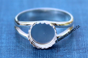10mm SERRATED Bezel Sterling Silver Split Shank Ring Band Ring blank