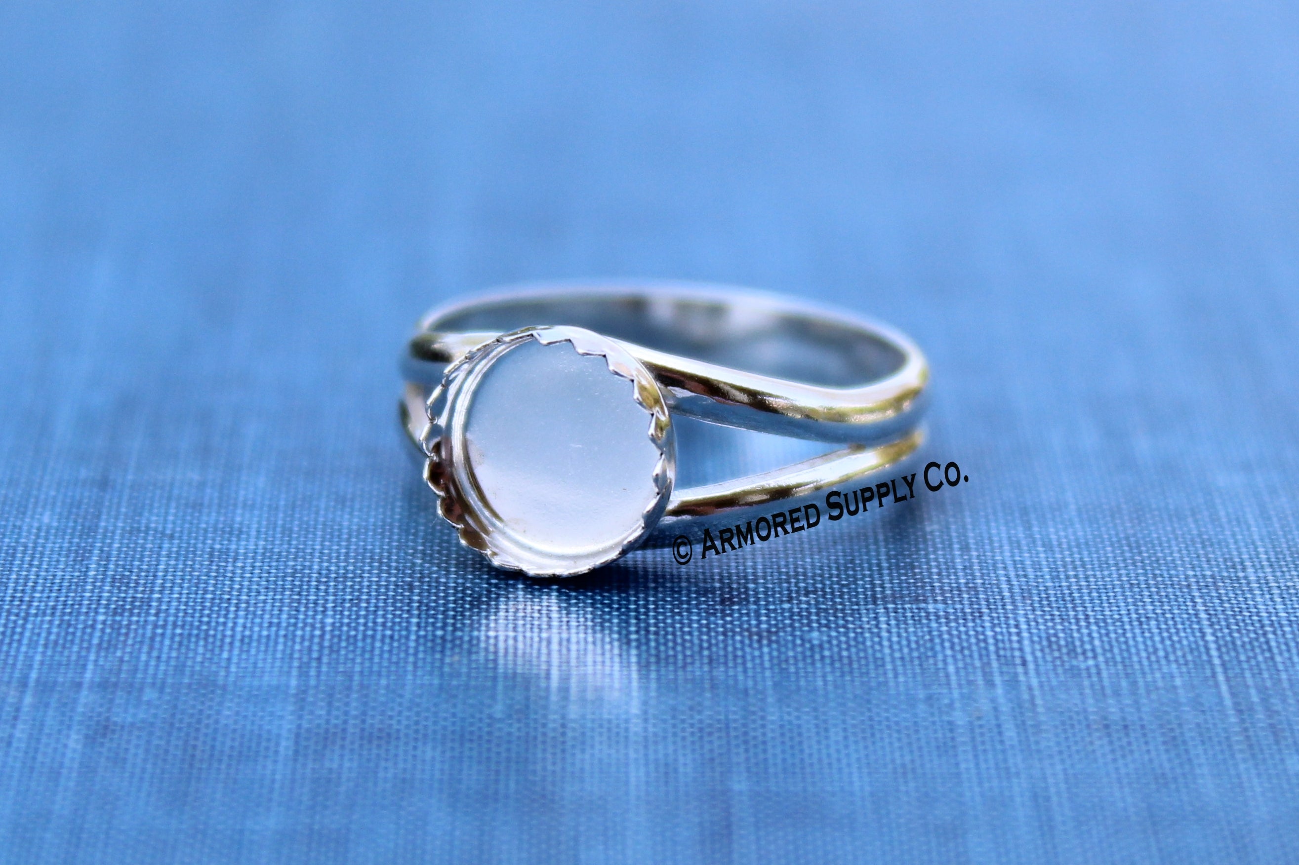 8mm SERRATED Bezel Sterling Silver Split Shank Ring Band Ring blank