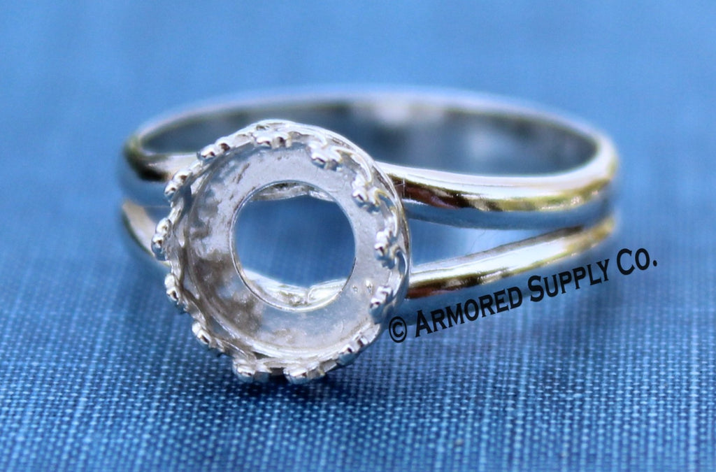 10mm Crown Round Bezel Sterling Silver Split Shank Ring Band blank