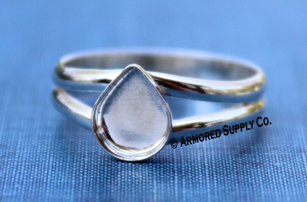 18x13mm Plain Pear Bezel Sterling Silver Split Shank Ring Band blank