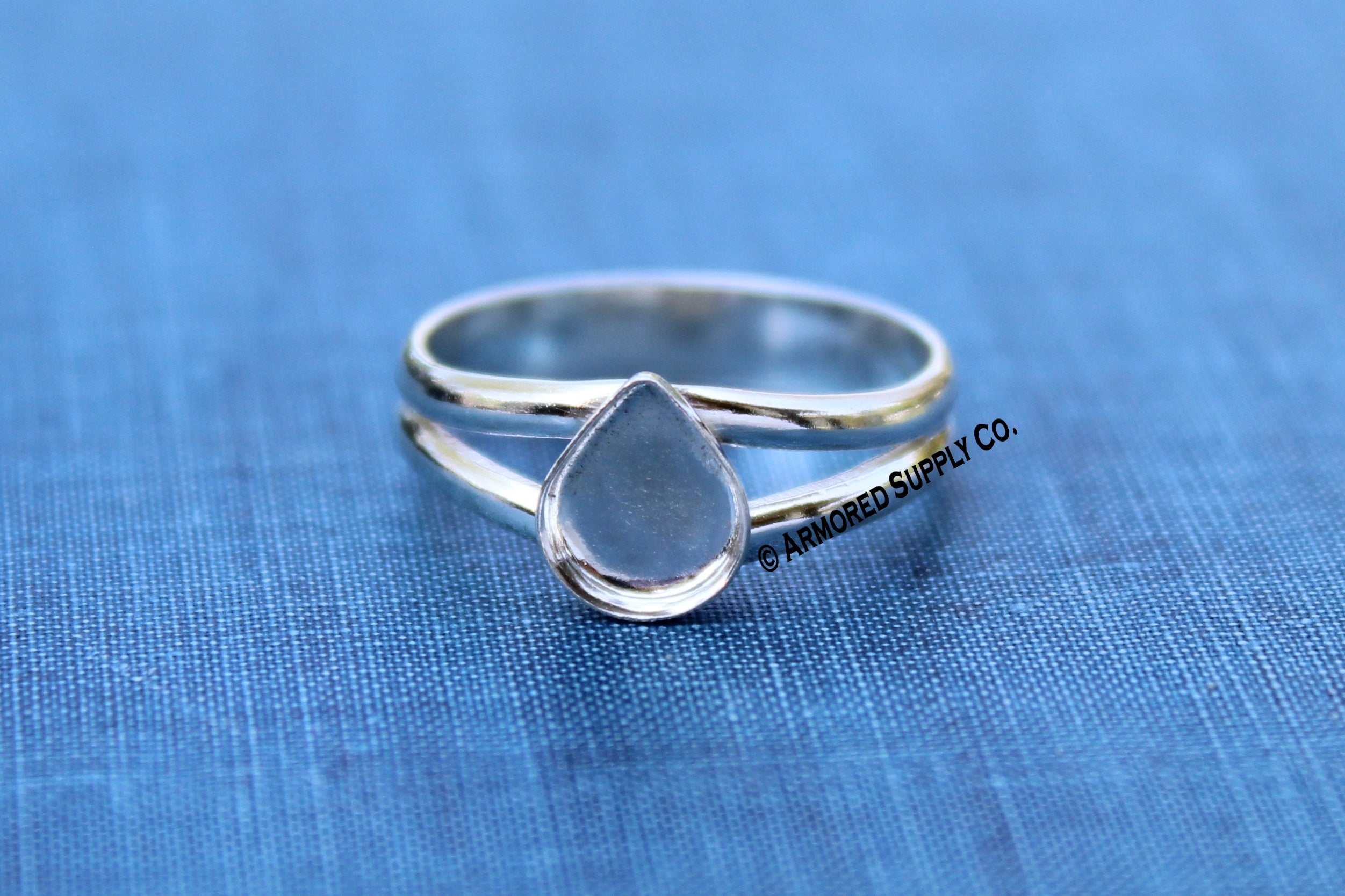 9x13mm Plain Pear Bezel Sterling Silver Split Shank Ring Band blank