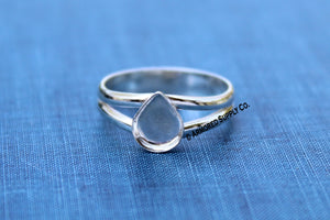 9x13mm Plain Pear Bezel Sterling Silver Split Shank Ring Band blank