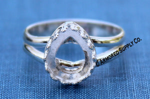 10x8mm Crown Pear Bezel Sterling Silver Split Shank Ring Band blank
