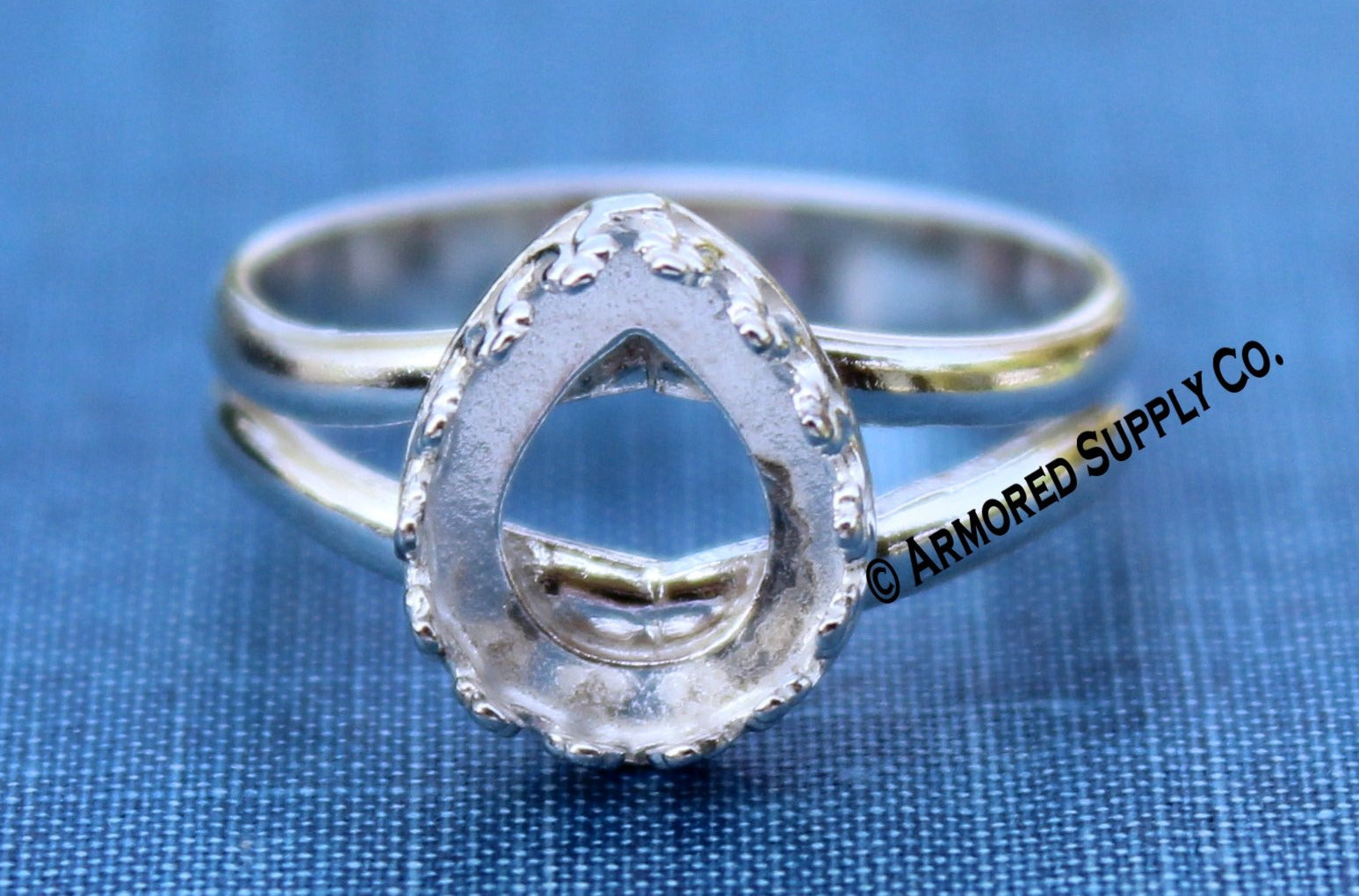 18x13mm Crown Pear Bezel Sterling Silver Split Shank Ring Band blank