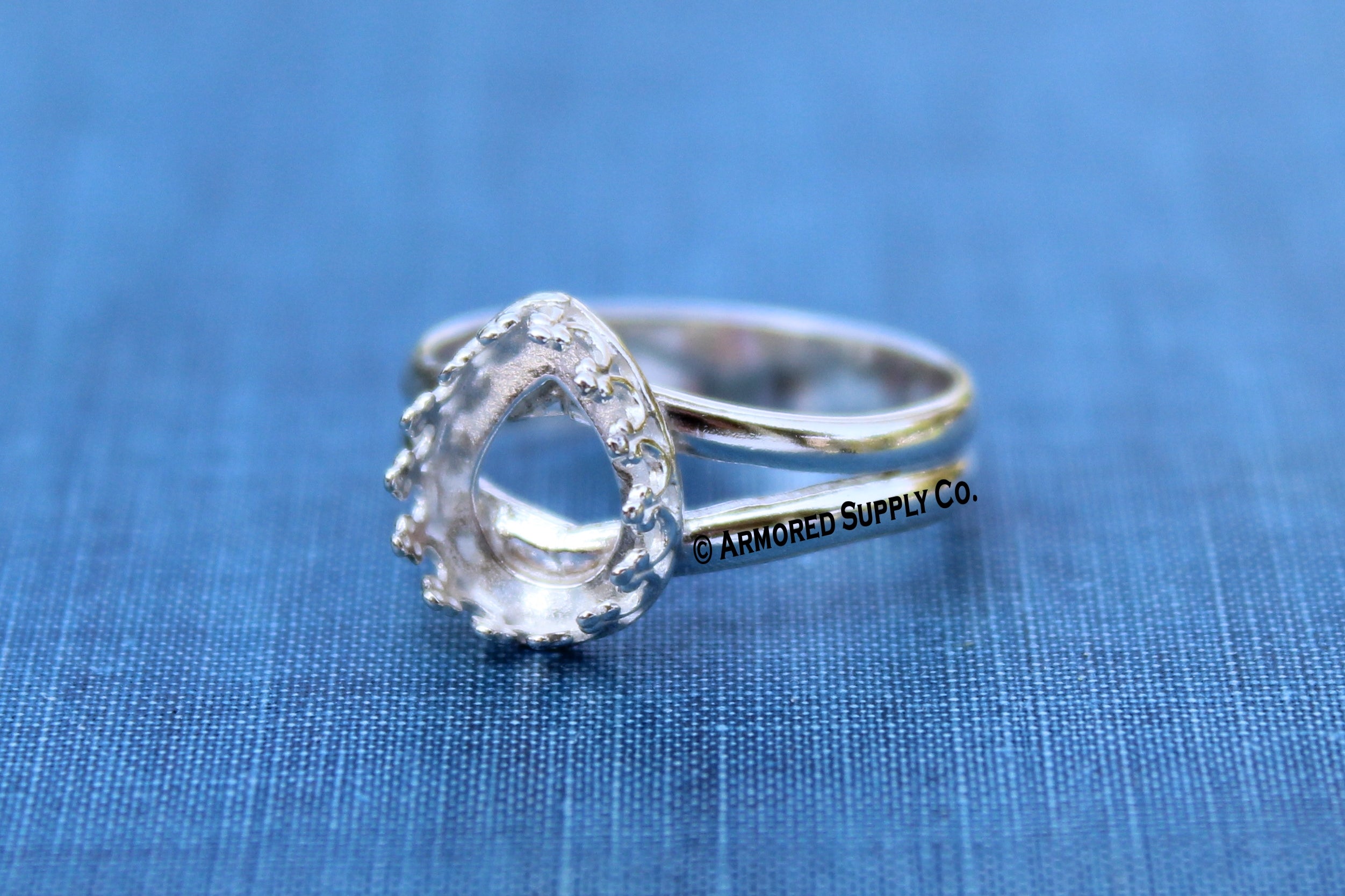 18x13mm Crown Pear Bezel Sterling Silver Split Shank Ring Band blank
