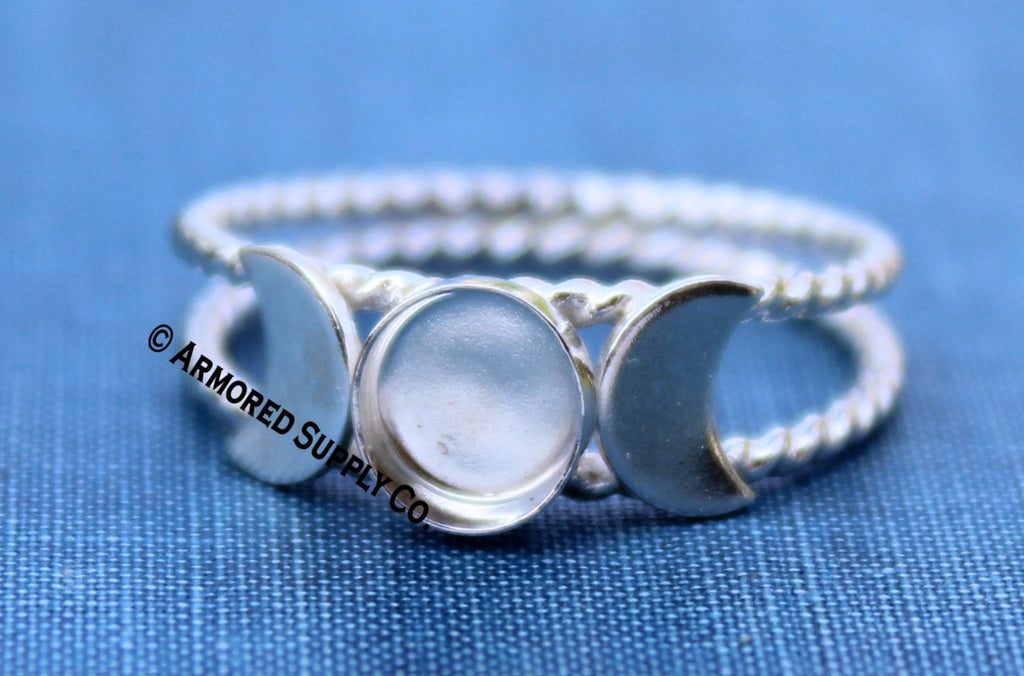 Sterling Silver Double Rope Band Moon Phase 6mm Bezel Cup Ring blank