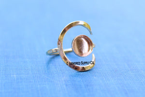 Gold Filled Hammered Crescent Moon Open Adjustable 3mm Bezel Cup Ring blank