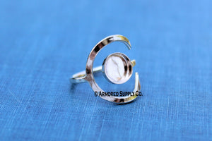 Sterling Silver Hammered Crescent Moon Open Adjustable 7mm Bezel Cup Ring blank