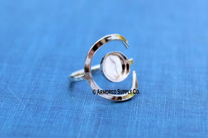 Sterling Silver Hammered Crescent Moon Open Adjustable 12mm Bezel Cup Ring blank