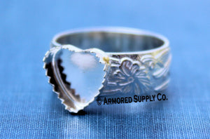 Floral #3 Serrated Heart Bezel Cup Ring blank Silver