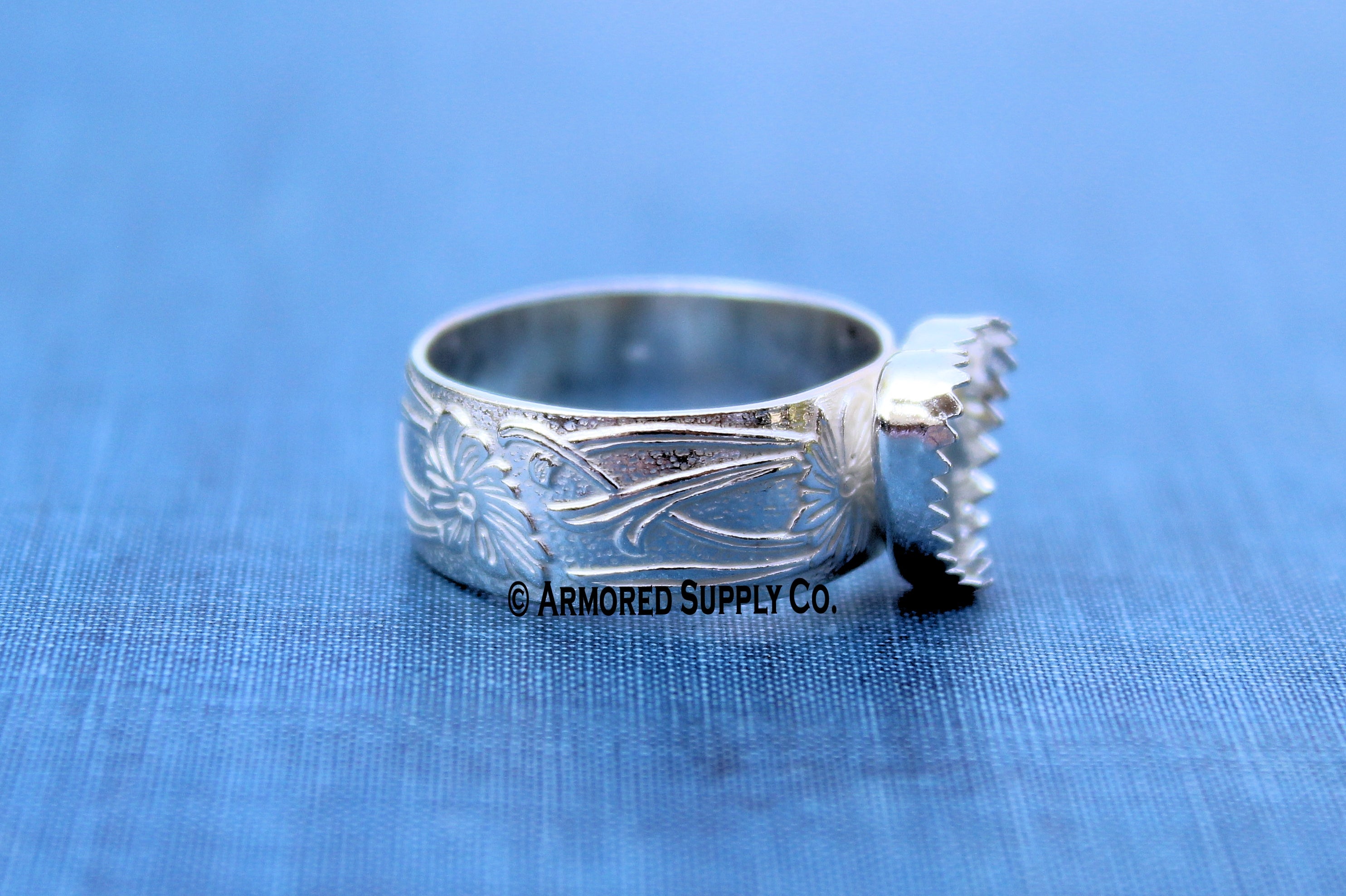 Floral #3 Serrated Heart Bezel Cup Ring blank Silver