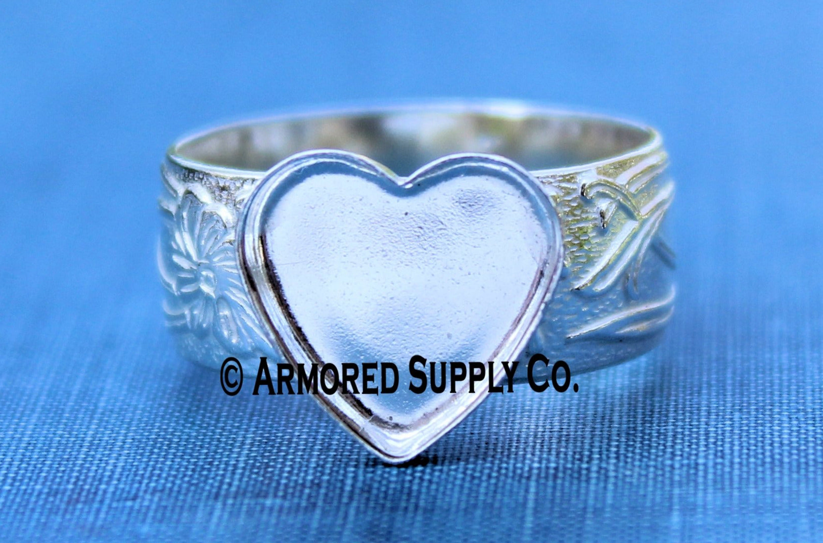 Floral #3 Plain Heart Bezel Cup Ring blank Silver