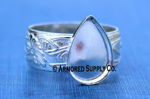 Floral #3 Plain Pear Bezel Cup Ring blank Silver