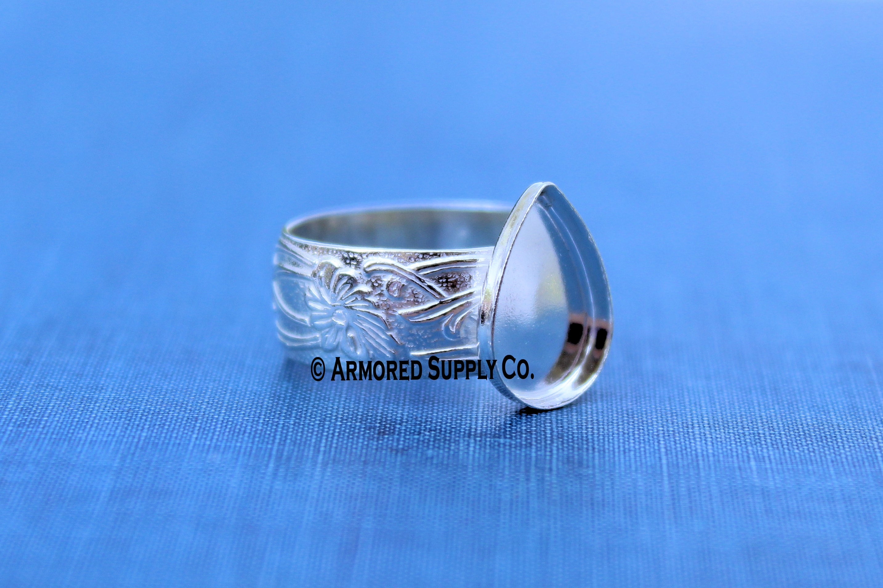 Floral #3 Plain Pear Bezel Cup Ring blank Silver