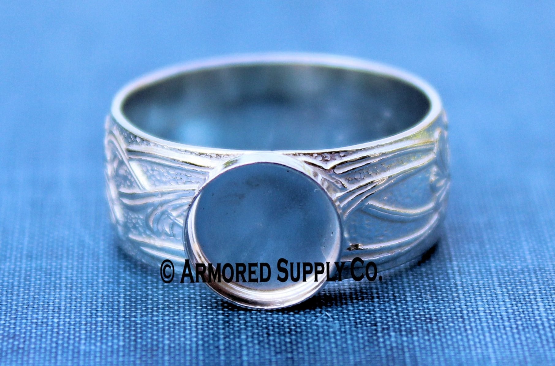 Floral #3 Plain round Bezel Cup Ring blank Silver