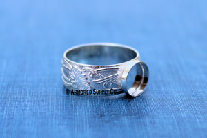 Floral #3 Plain round Bezel Cup Ring blank Silver