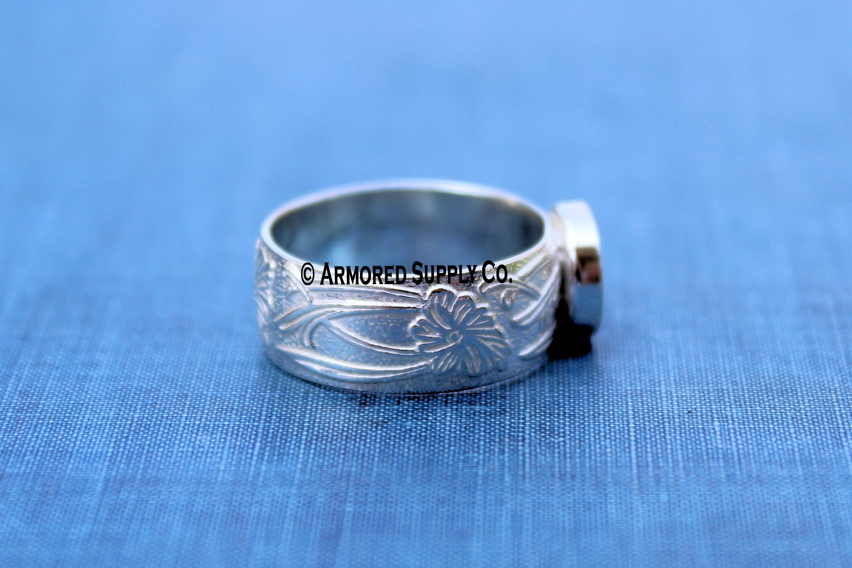 Floral #3 Plain round Bezel Cup Ring blank Silver