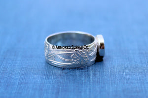 Floral #3 Plain round Bezel Cup Ring blank Silver