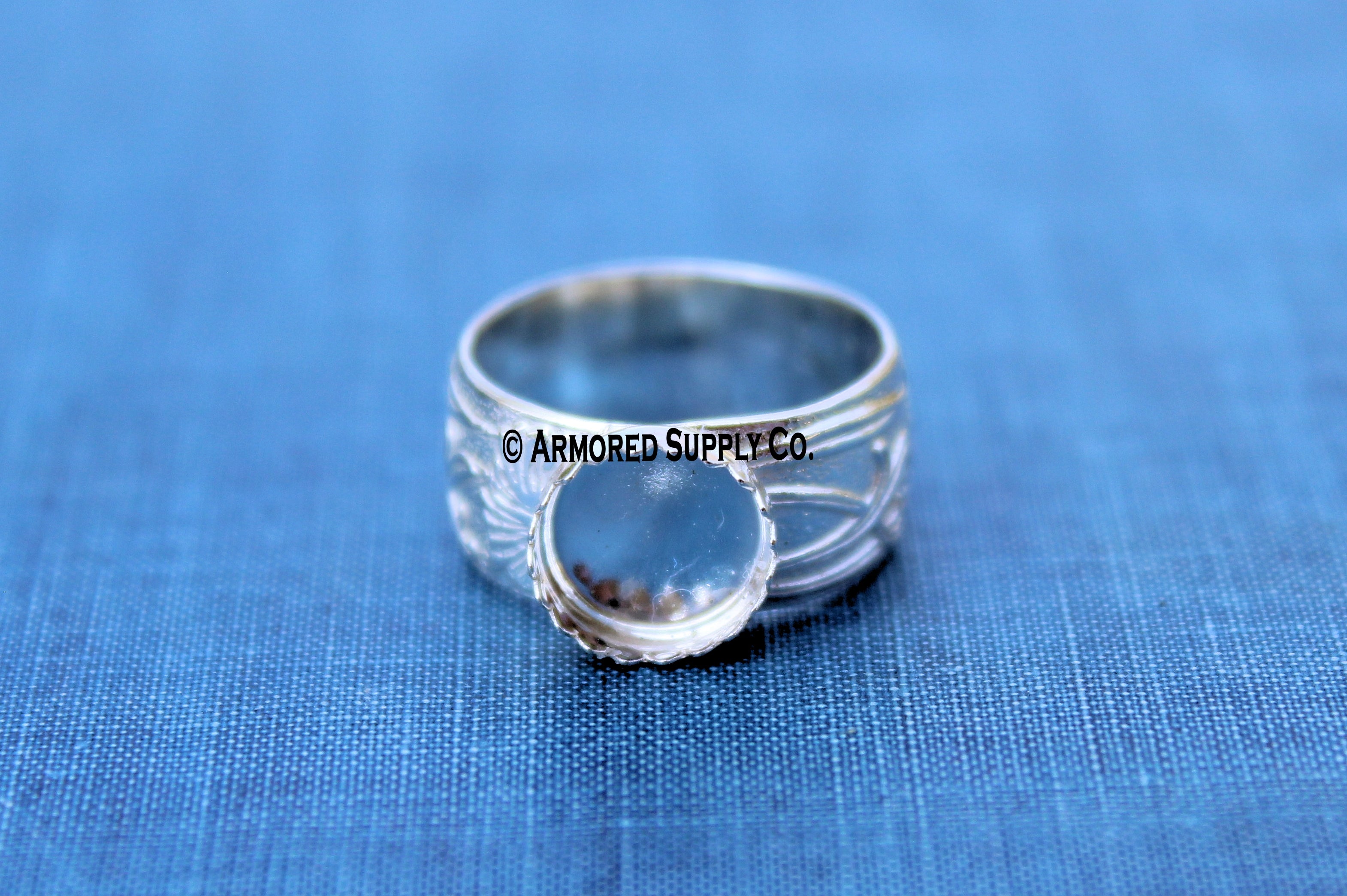 Floral #3 serrated round Bezel Cup Ring blank Silver