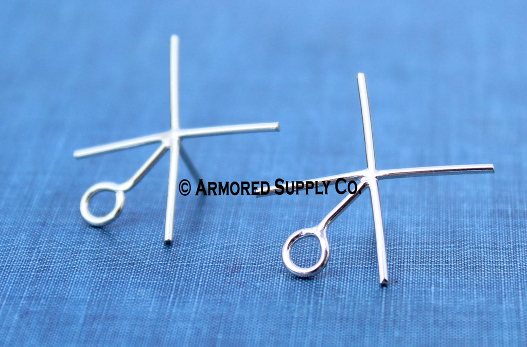 Silver Claw Prong With LOOP Stud Earring Blanks, 4 Prong Setting