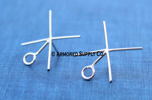 Silver Claw Prong With LOOP Stud Earring Blanks, 4 Prong Setting