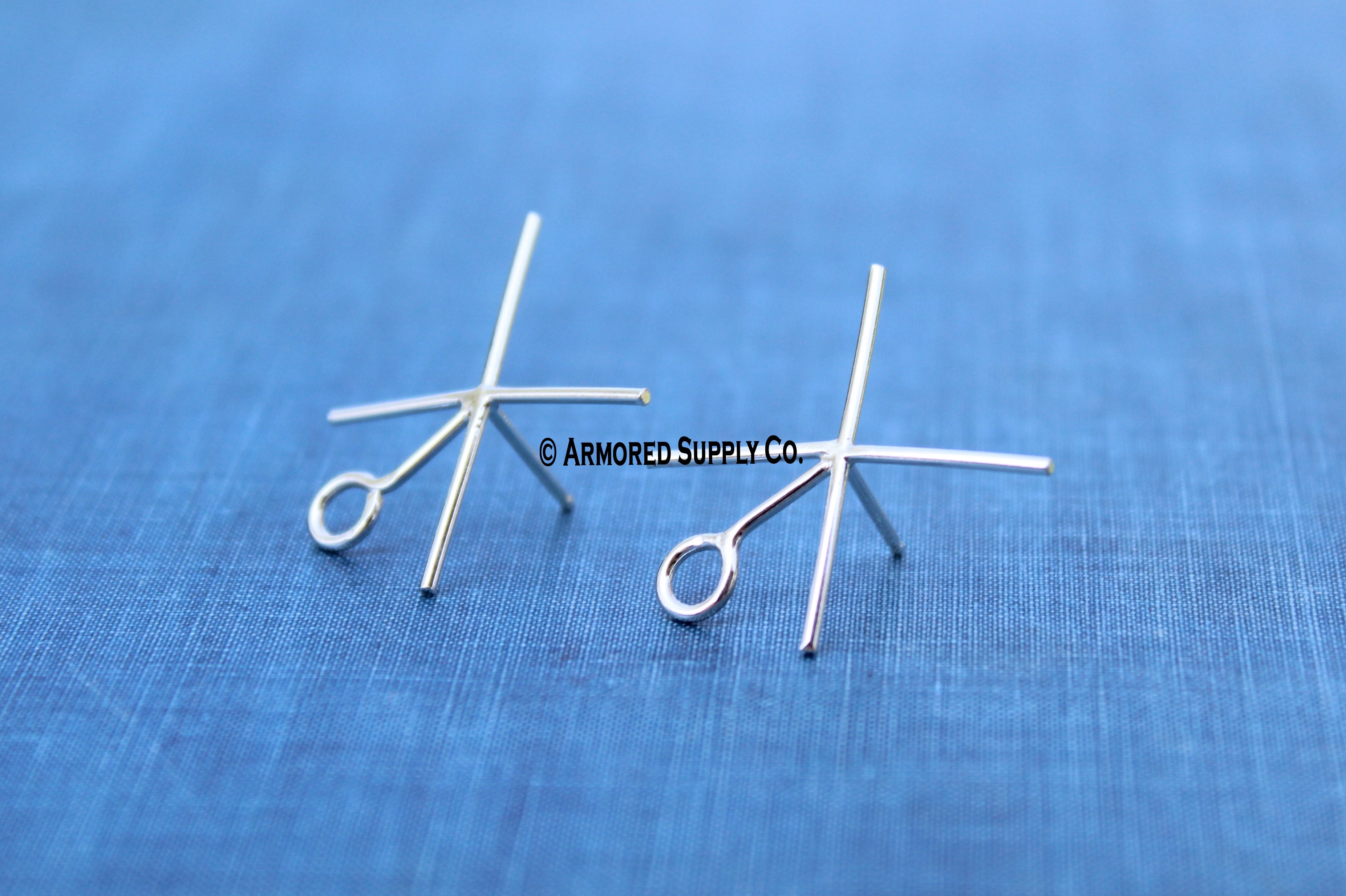 Silver Claw Prong With LOOP Stud Earring Blanks, 4 Prong Setting