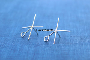 Silver Claw Prong With LOOP Stud Earring Blanks, 4 Prong Setting