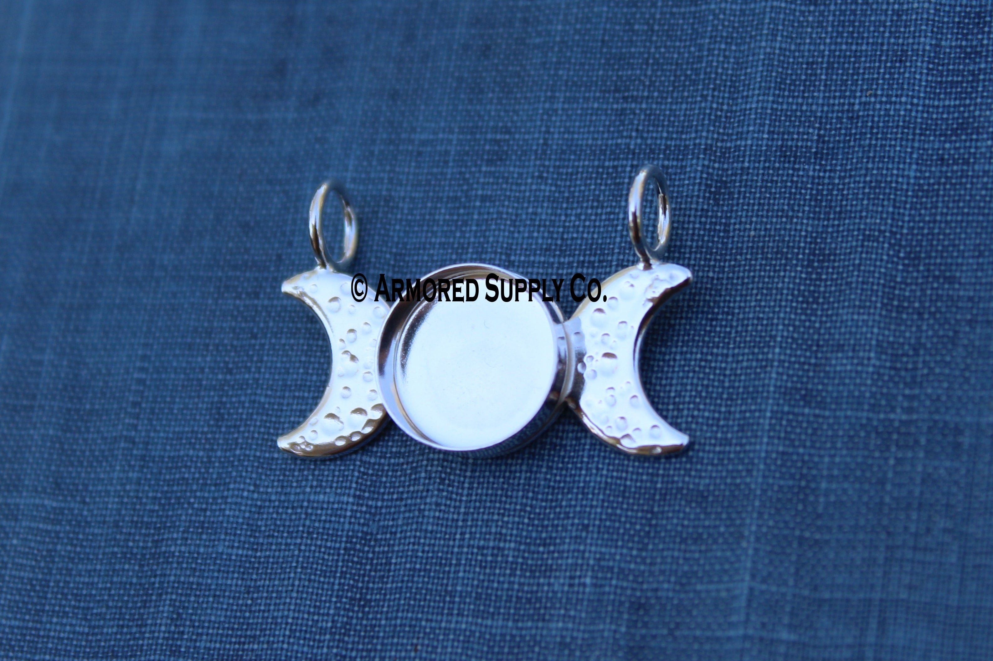 Silver Cratered Triple Moon Phase Bezel Cup Pendant Setting