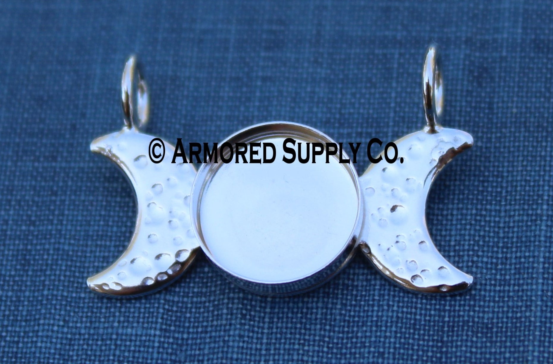 Silver Cratered Triple Moon Phase Bezel Cup Pendant Setting