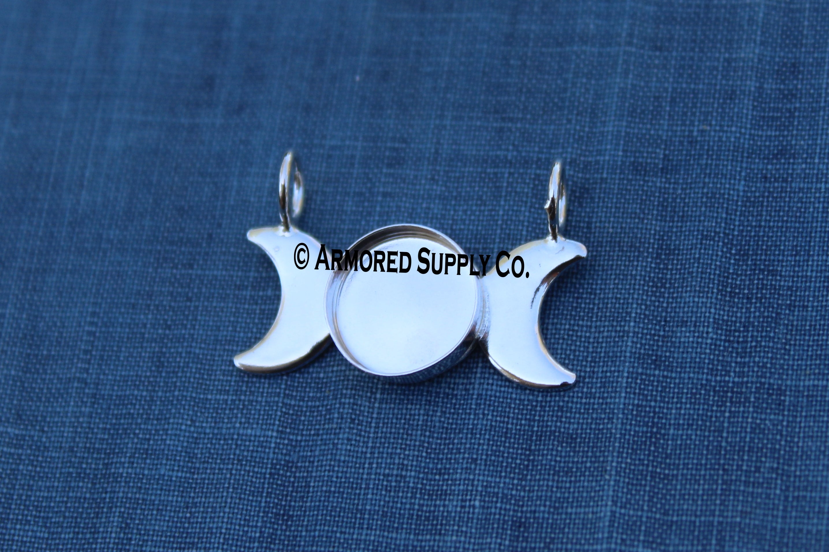 Silver Plain Triple Moon Phase Bezel Cup Pendant Setting