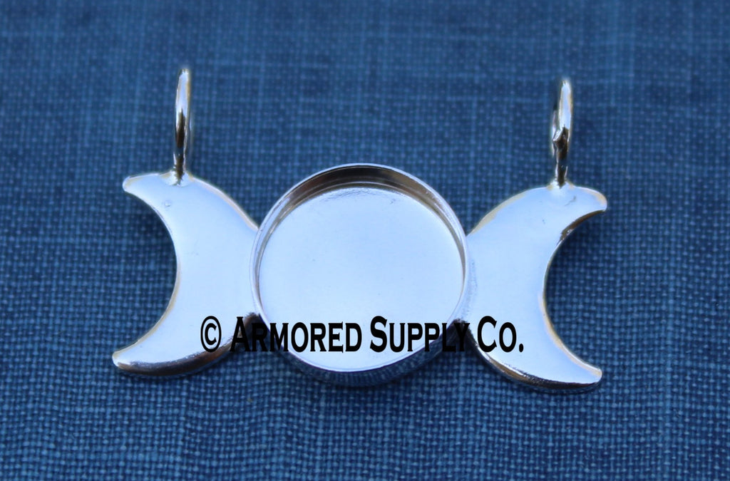 Silver Plain Triple Moon Phase Bezel Cup Pendant Setting