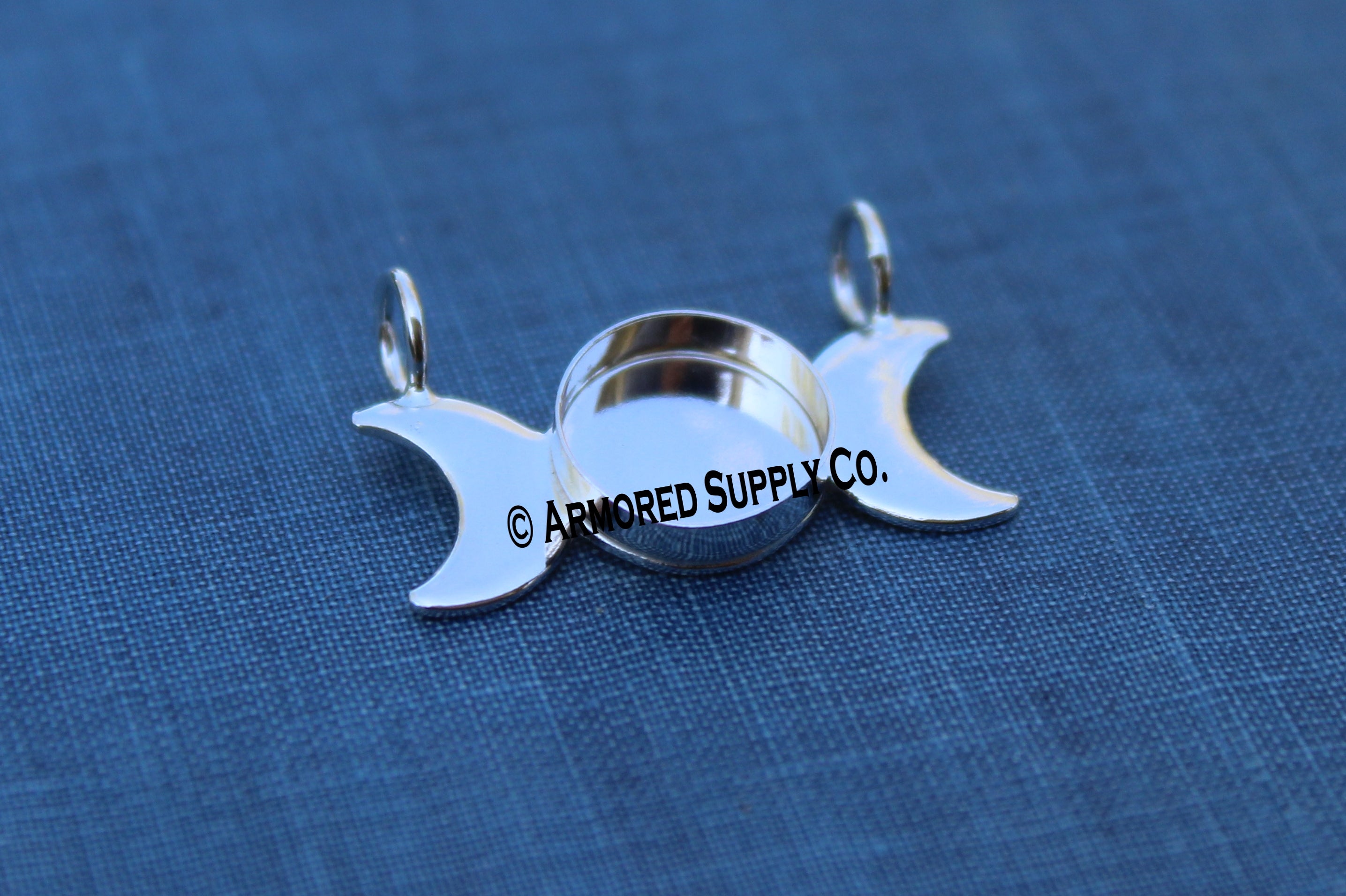 Silver Plain Triple Moon Phase Bezel Cup Pendant Setting