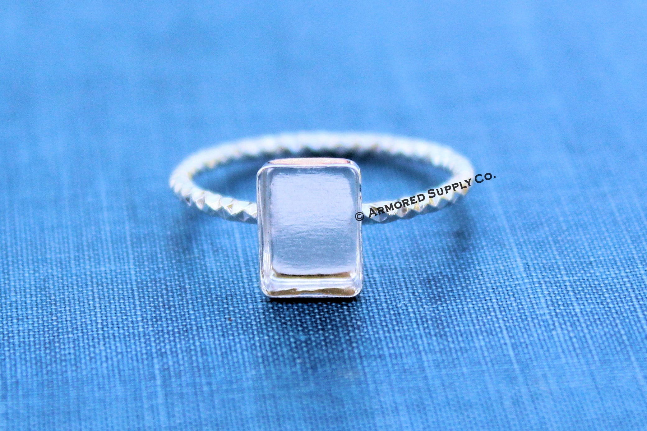 9x7mm Rectangle Bezel Ring Blank Sparkle Ring Band