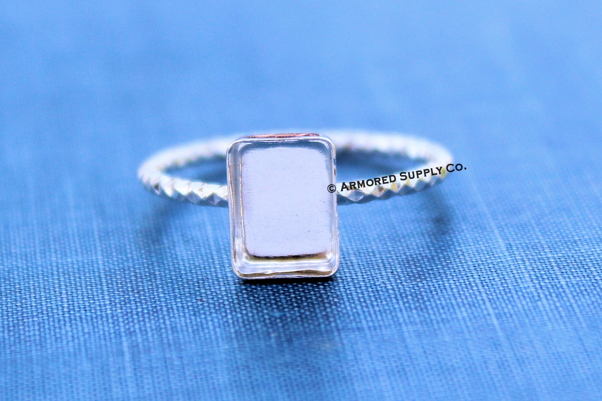 14x10mm Rectangle Bezel Ring Blank Sparkle Ring Band